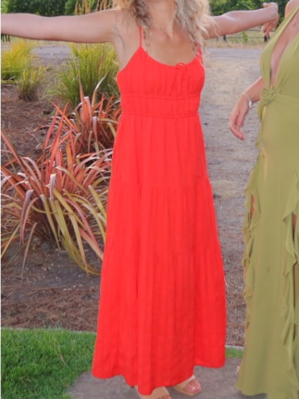 Billabong Coral Red Spaghetti Strap Maxi Dress